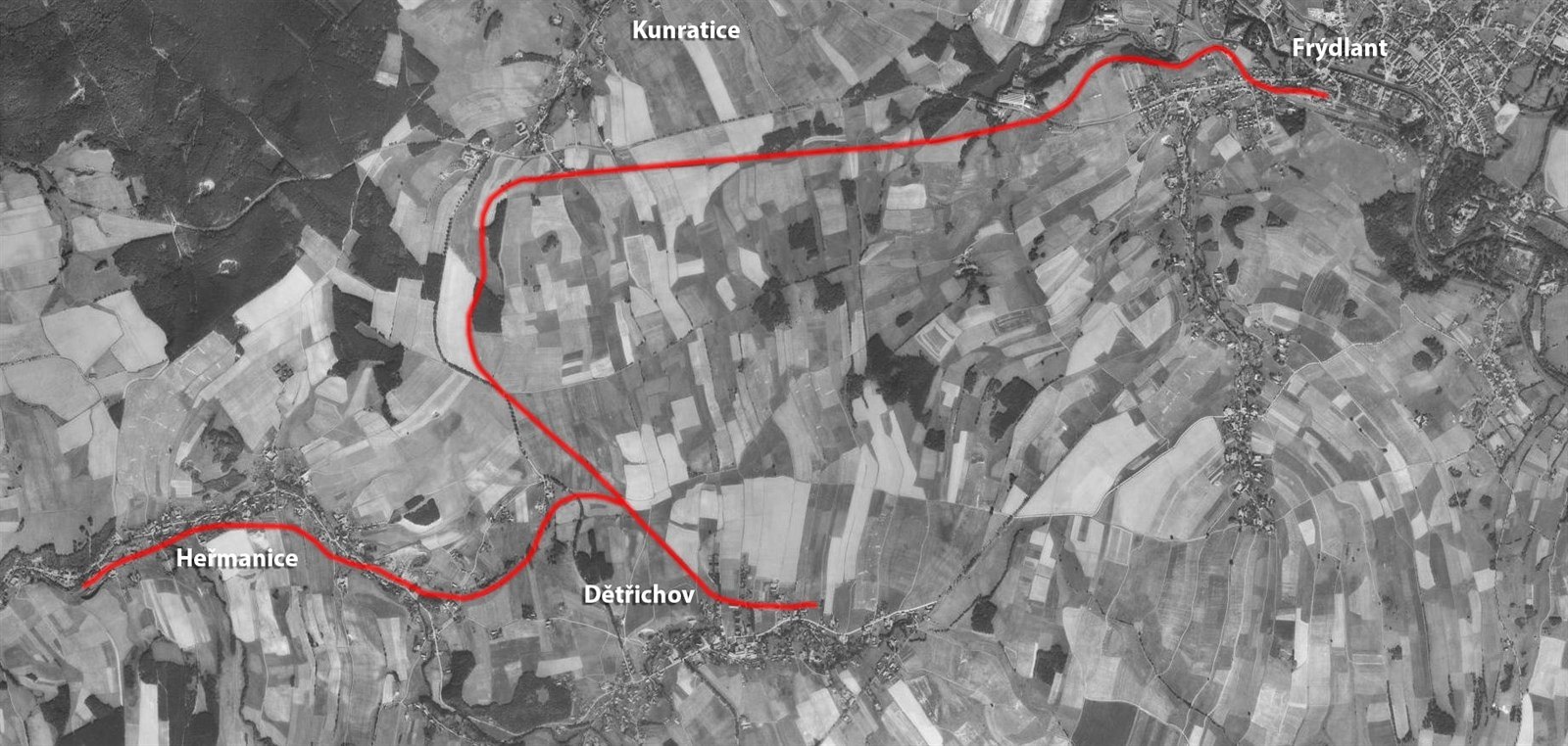 letecká mapa 1953 Fotogalerie: Mapa tratě Frýdlant   Heřmanice zakreslená v letecké  letecká mapa 1953