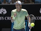 Tomá Berdych se raduje bhem osmifinále Australian Open.