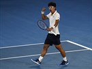 Korejský tenista ong Hjon slaví postup do tvrtfinále Australian Open.