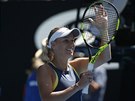 Caroline Wozniacká slaví poprvé v ivot postup do finále Australian Open.