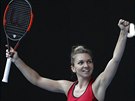 Simona Halepová se raduje z postupu do finále Australian Open.