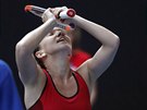 Simona Halepová slaví postup do finále Australian Open.