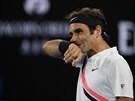Pobavený výraz ve tváí Rogera Federera. výcar hrál v semifinále Australian...