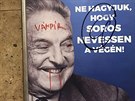Americký miliardář George Soros jako upír na billboardu v budapešťském metru...