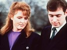 Sarah Fergusonová a princ Andrew po oznámení zásnub (Londýn, 18. bezna 1986)