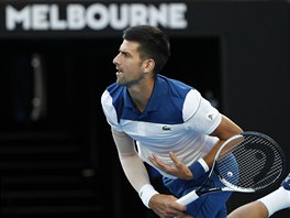 Novak Djokovi bhem osmifinle Australian Open.