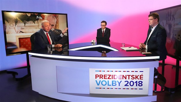 Statutární místopředseda ČSSD Milan Chovanec a šéf TOP 09 Jiří Pospíšil v diskuzním pořadu Rozstřel. (24. ledna 2018)