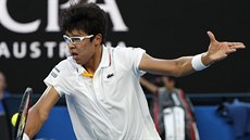 Korejský tenista �ong Hjon v osmifinále Australian Open.