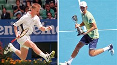 Petr Korda v radostném výskoku na Australian Open v lednu 1998 a jeho syn...