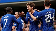 Radost fotbalist Chelsea, kteí postoupili v Anglickém poháru pes Newcastle.