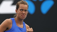 Barbora Strýcová se raduje bhem 3. kola Australian Open.