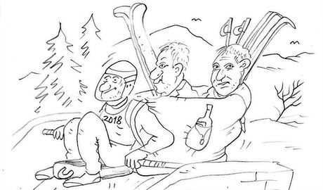 NA SANÍCH. Petr Urban ilustroval setkání s olympioniky pímo na besed ve kole...