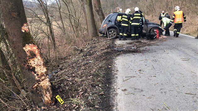 U Strenic na Mladoboleslavsku nabouralo auto do stromu. (31.1.2018)