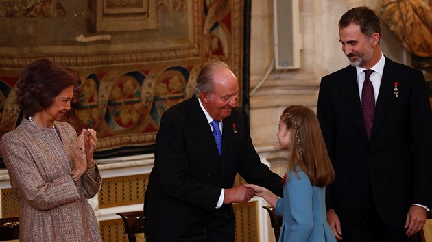 Bval panlsk krlovna Sofia, bval krl Juan Carlos I., korunn princezna Leonor a krl Felipe VI. (Madrid, 30. ledna 2018)