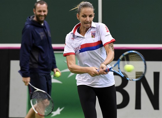 Tenistka Karolína Plíková na prvním tréninku ped 1. kolem Fed Cupu v praské...