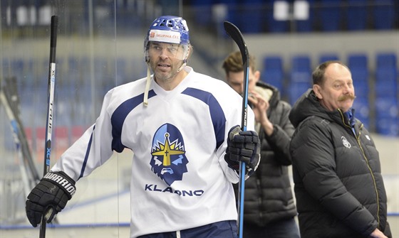 Jaromír Jágr na prvním tréninku s hokejisty Kladna po svém návratu z NHL.