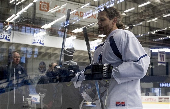 Jaromír Jágr na prvním tréninku s hokejisty Kladna po svém návratu z NHL.