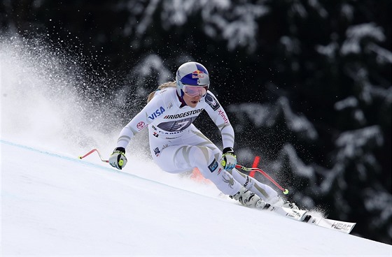 Americká lyaka Lindsey Vonnová na trati sjezdu v Garmisch-Partenkirchenu.