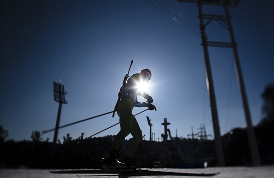 Momentka z pedolympijskho trninku biatlonist v Jin Koreji