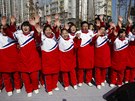 Delegace severokorejských sportovc po píjezdu na zimní olympiádu v Jiní...