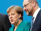 Horst Seehofer, Angela Merkelová a Martin Schulz informují novináe o vzniku...