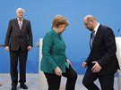 Horst Seehofer, Angela Merkelová a Martin Schulz informují novináe o vzniku...