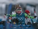 Bloruska Darja Domraevová si podmínky na olympijské trati vyzkouela se...
