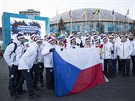 Čeští sportovci při uvítacím ceremoniálu výpravy v olympijské vesnici v...