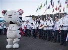 Čeští sportovci při uvítacím ceremoniálu výpravy v olympijské vesnici v...