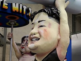 Alegorický vz s karikaturou zobrazující severokorejského vdce Kim ong-una...