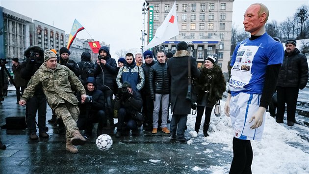 Kyjev. Protest proti ruskému pořadatelství fotbalového šampionátu  (22. ledna 2018)