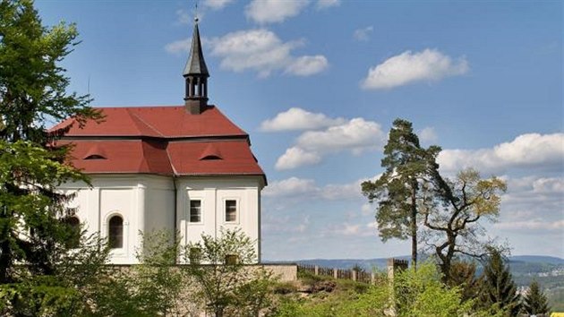 Borovice ni skaln blok, na nm stoj hrad Valdtejn.