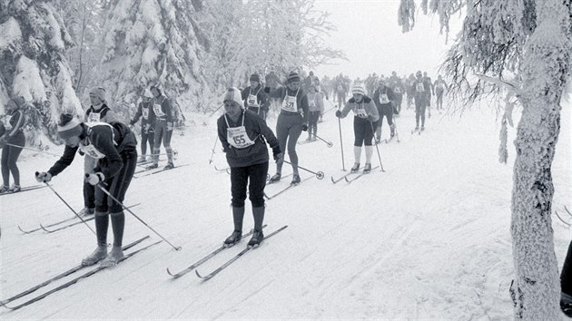 Jizerská padesátka nedaleko rozhledny Královka u Bedřichova (25. ledna 1981)