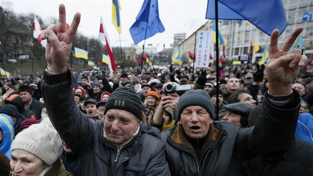 Příznivci gruzínského exprezidenta Michaila Saakašviliho v Kyjevě. (4. února 2018)