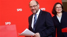 Andrea Nahlesová a Martin Schulz oznamují zmnu ve vedení strany. (7. února...