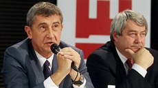 Andrej Babi a Vojtch Filip pi pedvolební debat lídr stran v roce 2013.