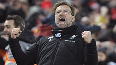 VYROVNÁNÍ. Radost manažera Liverpoolu Jürgena Kloppa z druhého gólu v utkání...