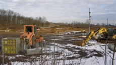 Stavba překladiště mražených výrobků v Chlumci nad Cidlinou (1.2.2018).