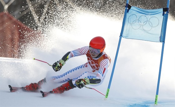 Americká lyaka Mikaela Shiffrinová v 1. kole obího slalomu.