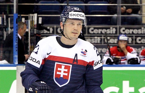 Slovenský hokejista Ladislav Nagy při MS v běloruském Minsku. (9. května 2014)