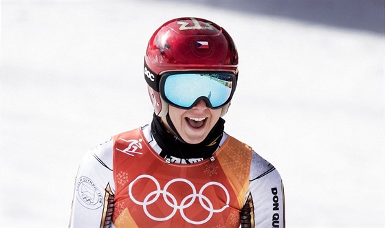 Ester Ledecká po prvním kole olympijského obřího slalomu. (15. února 2018)