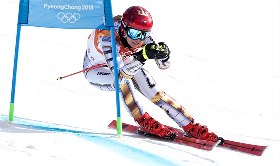 Ester Ledecká v prvním kole olympijského obího slalomu. (15. února 2018)