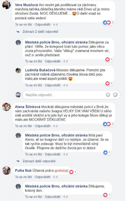 Ohlasy píbuzných zachránného mue na facebookovém profilu Mstské policie...
