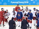 Trénink eských hokejist v jihokorejském Kangnungu. (12. února 2018)