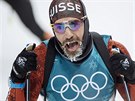 výcarský biatlonista Benjamin Weger v olympijském stíhacím závodu na 12,5 km v...