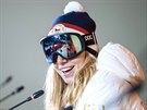 Ester Ledecká na tiskové konferenci po senzaním vítzství v olympijském...