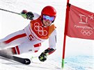 ZLATO. Rakouský lya Marcel Hirscher zvítzil v olympijském obím slalomu....