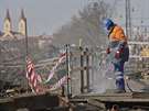 Snen jinho elezninho mostu hlavnho vlakovho ndra v Plzni (19....