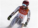 Ester Ledecká v cílí olympijského závodu v superobřím slalomu