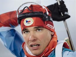 esk biatlonista Michal Krm v olympijskm sprintu na 10 kilometr v...